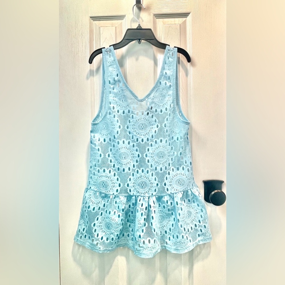 Cute Light Blue Lace Eyelet Sleeveless Dress